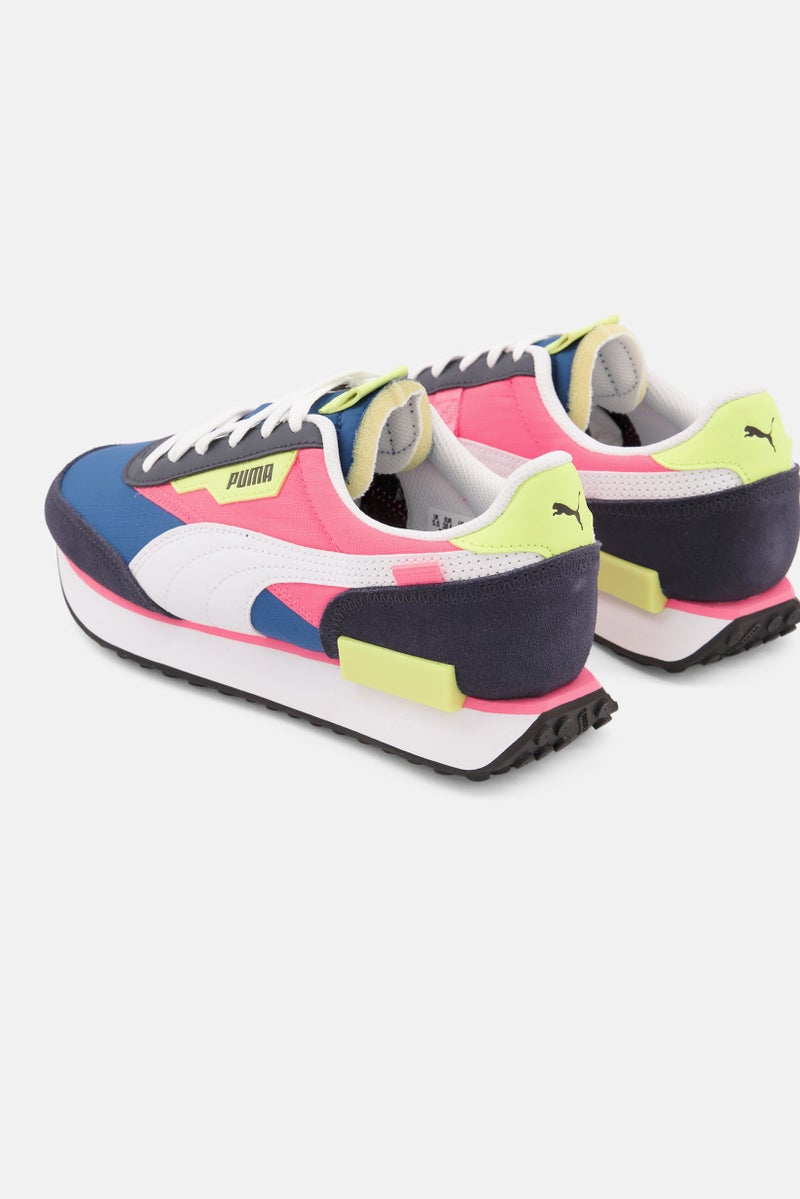 PUMA Women Future Rider Play On Lace Up Sports Shoes, Navy/Pink Combo - Image 2