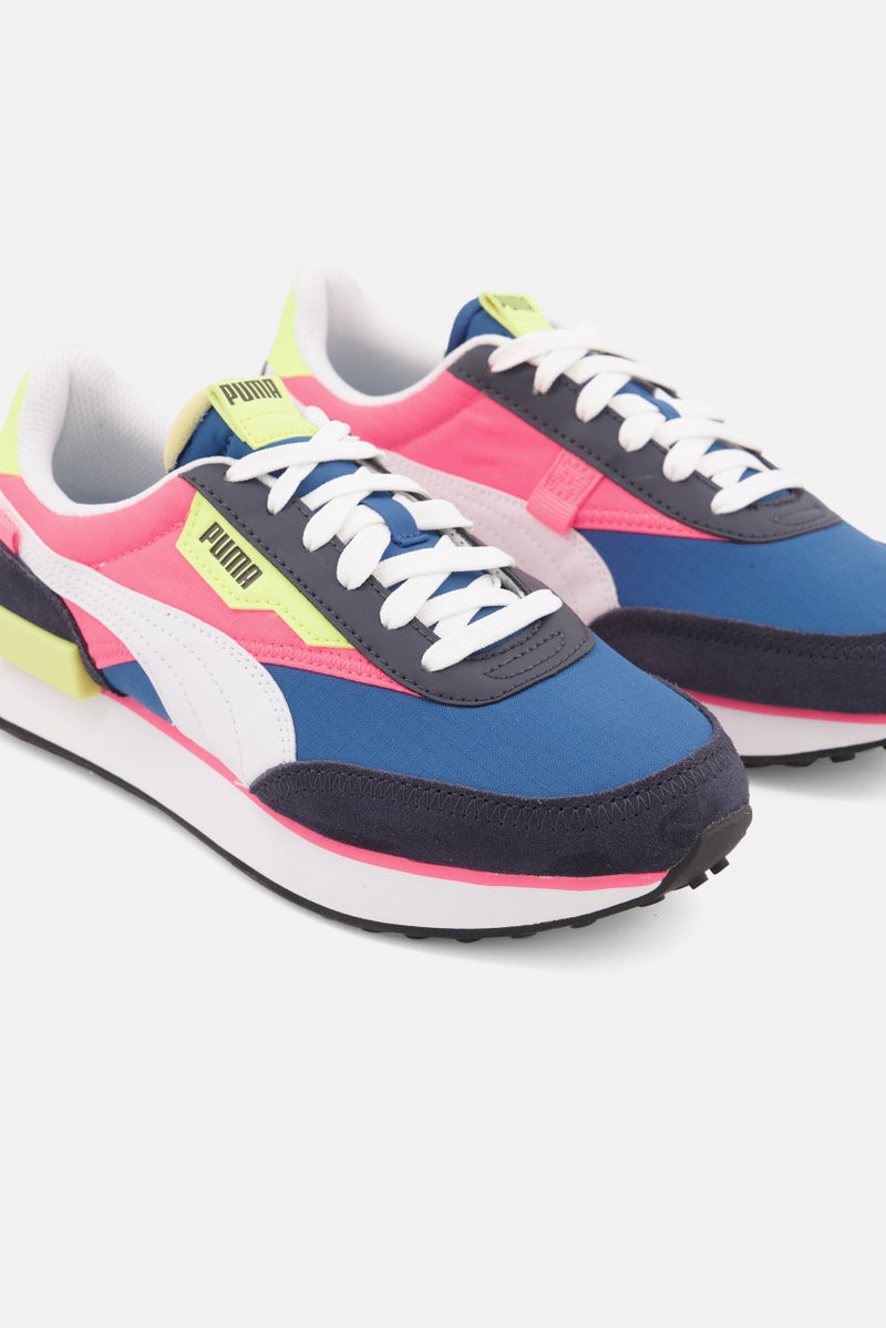 PUMA Women Future Rider Play On Lace Up Sports Shoes, Navy/Pink Combo - Image 4