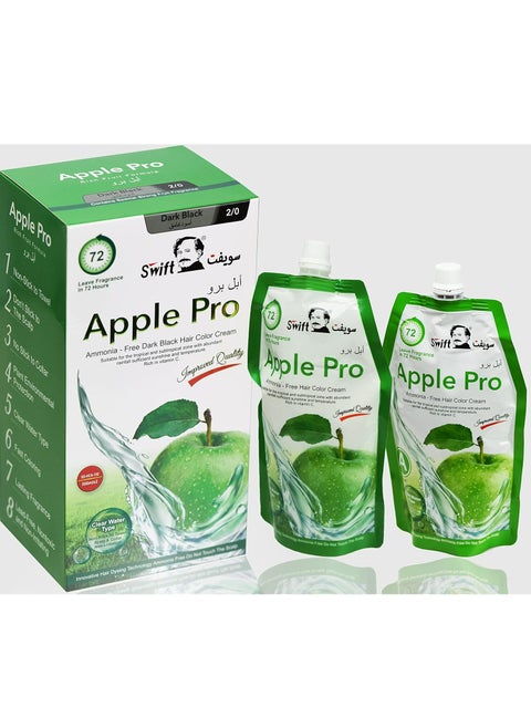 Apple Pro Hair Dye Cream with Advanced Formula and 100% Coverage for Gray Hair by Swift, Creamy Dark Black, 500 ml (Dark Color)