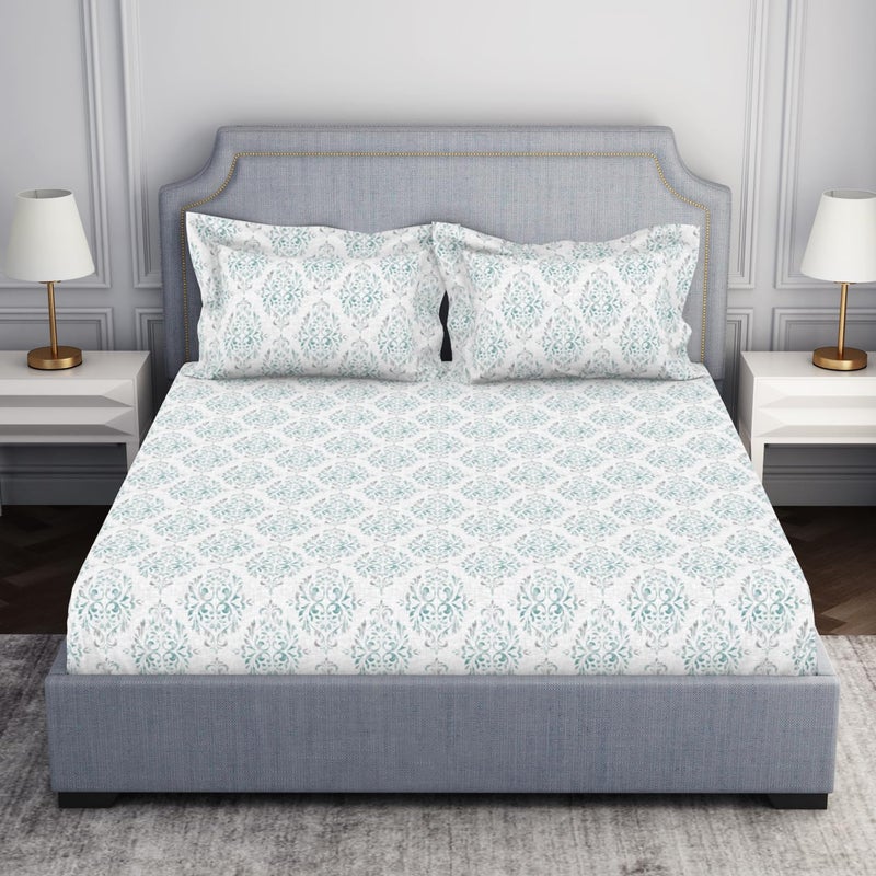 Welspun 132 Tc 100% Cotton Bedsheet for Double Bed with 2 Pillow Cover | Breathable & Soft King Size Bedsheet | (108 X 108 Inch) - Light Green| Serene - Image 1
