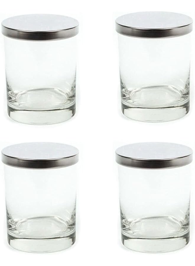 The Bros Glass Candle Jars 3.5 OZ (100ml) with Silver Metal Lids for Making Candles (4 Pack), Empty Candle Containers with Silver Metal Lids - Dishwasher Safe - Image 1