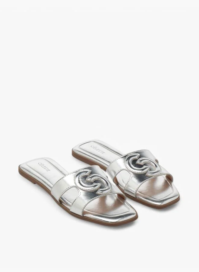 سيليست صنادل نسائية سهلة الارتداء بنقش الشعار