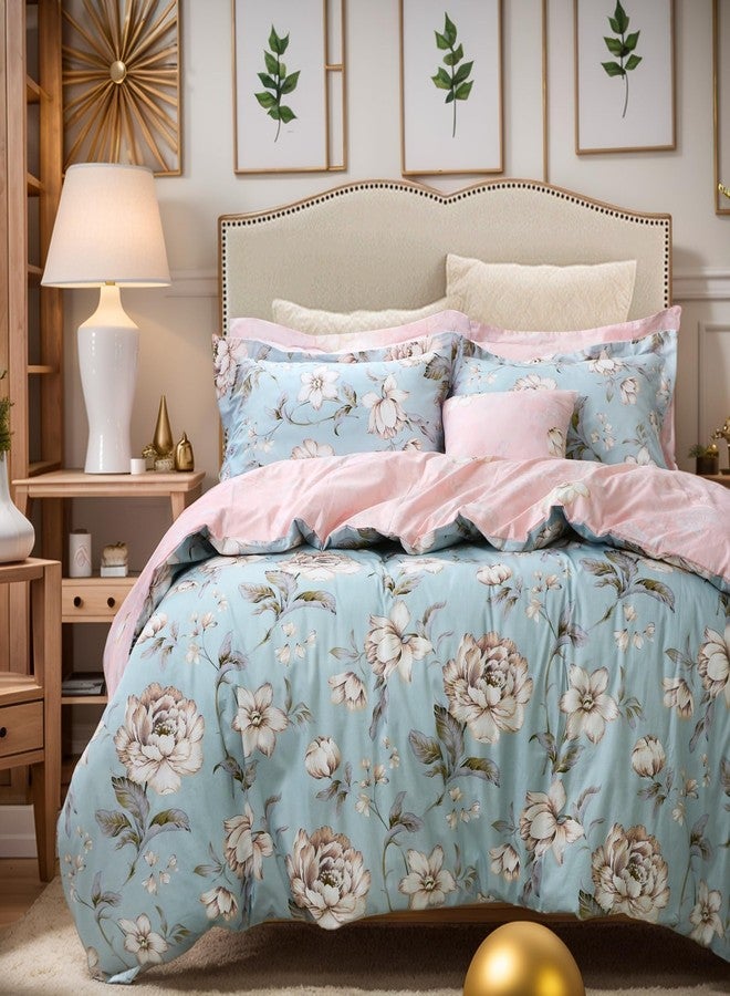 FADFAY Farmhouse Bedding Reversible Floral Duvet Cover Set Garden Style 100% Cotton Zipper Bedding Sets for Girls Natural Skin-Friendly Easy Care All-Season Use (3Pcs, Queen Size) - Image 1