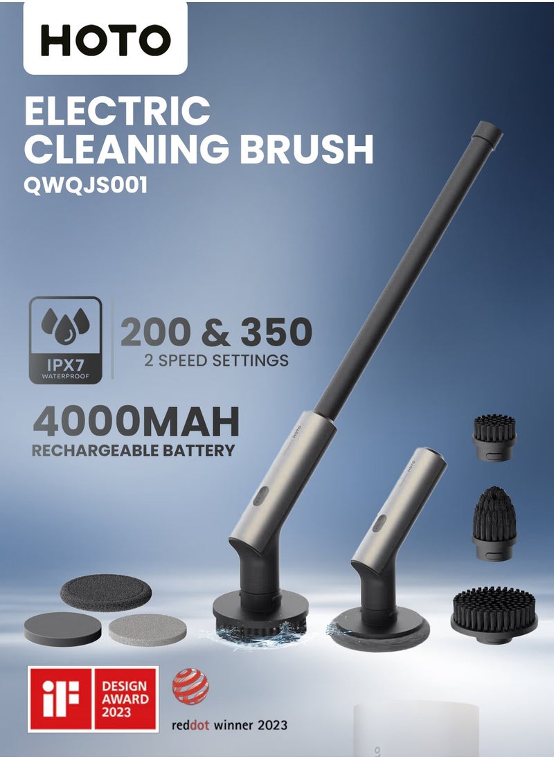 HOTO Electric Cleaning Brush – Power Scrubber for Bathroom, Kitchen, Tiles, Grout, Bathtub, Glass – 7 Brush Heads, 2 Speed Settings (220 & 350 RPM), Cordless, Waterproof IPX7, 4000mAh Rechargeable Battery, 50W High-Torque Motor – QWQJS001  - Image 2