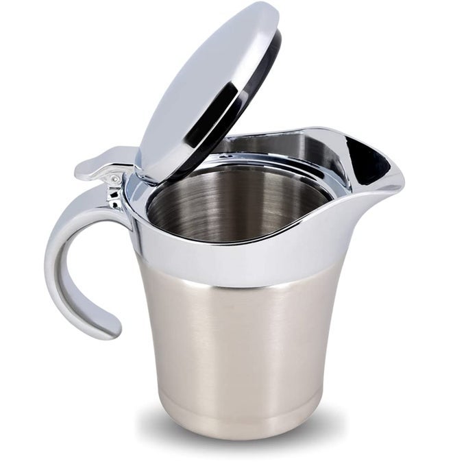 304 STAINLESS STEEL THERMAL SAUCE POT JUG DOUBLE WALL SAUCE GRAVY BOAT POT SERVING JUG BUCKET FOR GRAVY KETCHUP MUSTARD CREAM SALAD DRESSING MILK450ML