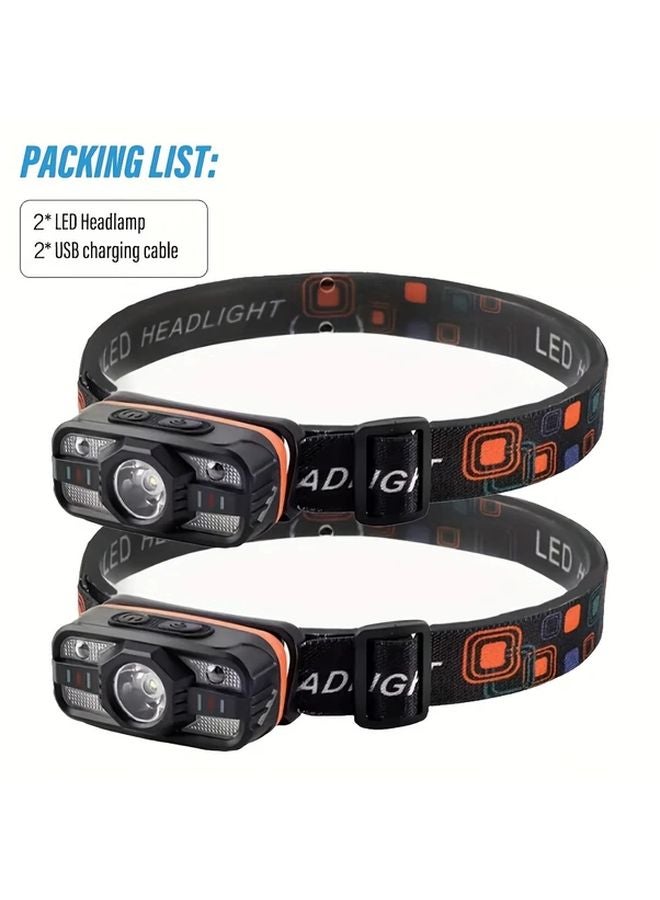 2pcs LiHangStar Motion Sensor Headlamp USB Rechargeable 6 Modes for Camping Fishing - Image 1