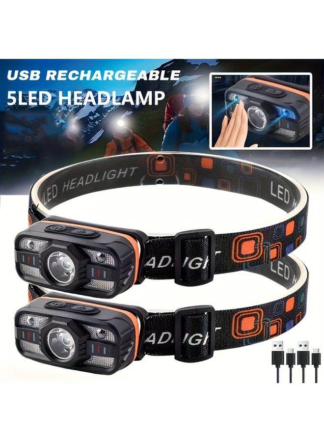 2pcs LiHangStar Motion Sensor Headlamp USB Rechargeable 6 Modes for Camping Fishing - Image 2