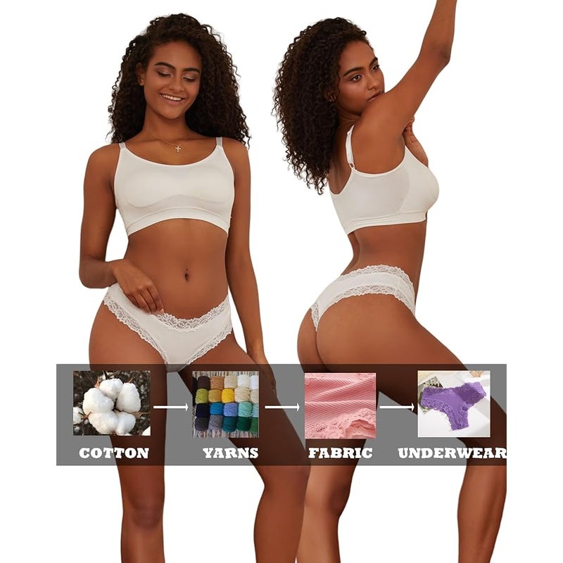 FINETOO Womens Cotton Underwear Sexy Lace Hipster Panties Soft Breathable Cotton Brazilian Bikini Ladies 6 Pack - Image 4