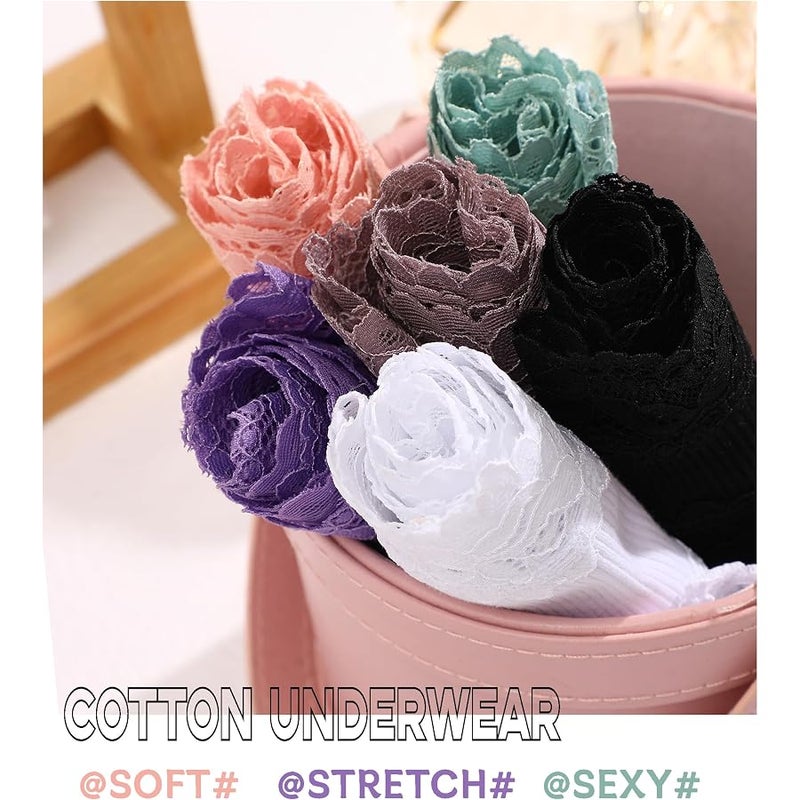 FINETOO Womens Cotton Underwear Sexy Lace Hipster Panties Soft Breathable Cotton Brazilian Bikini Ladies 6 Pack - Image 5