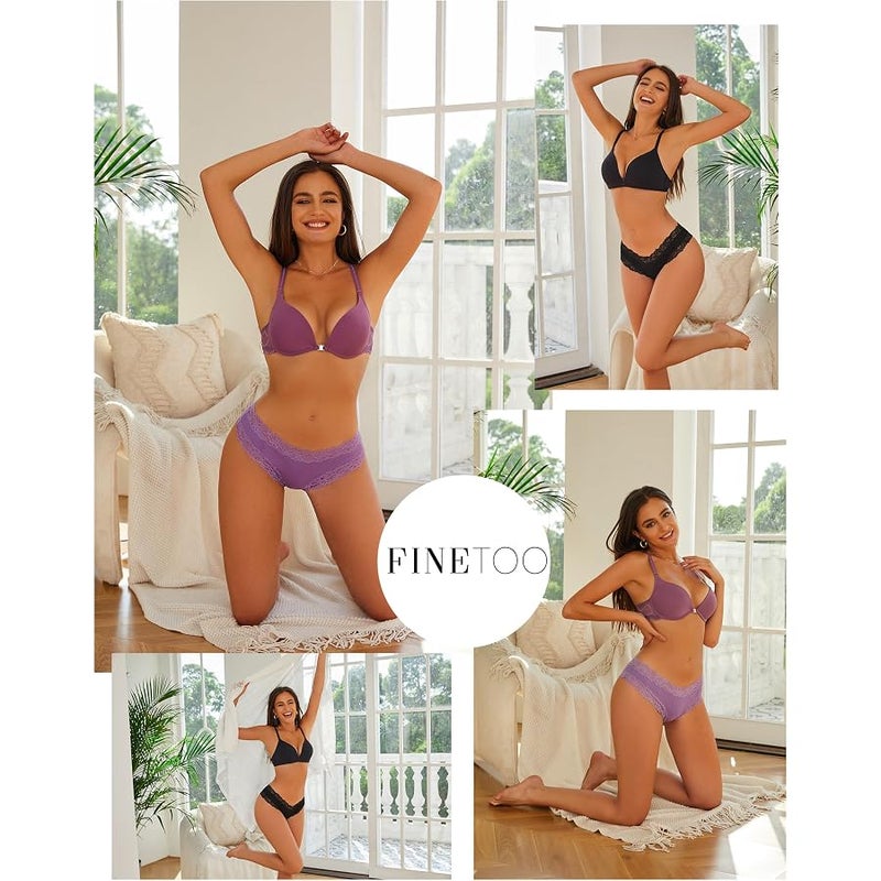 FINETOO Womens Cotton Underwear Sexy Lace Hipster Panties Soft Breathable Cotton Brazilian Bikini Ladies 6 Pack - Image 2