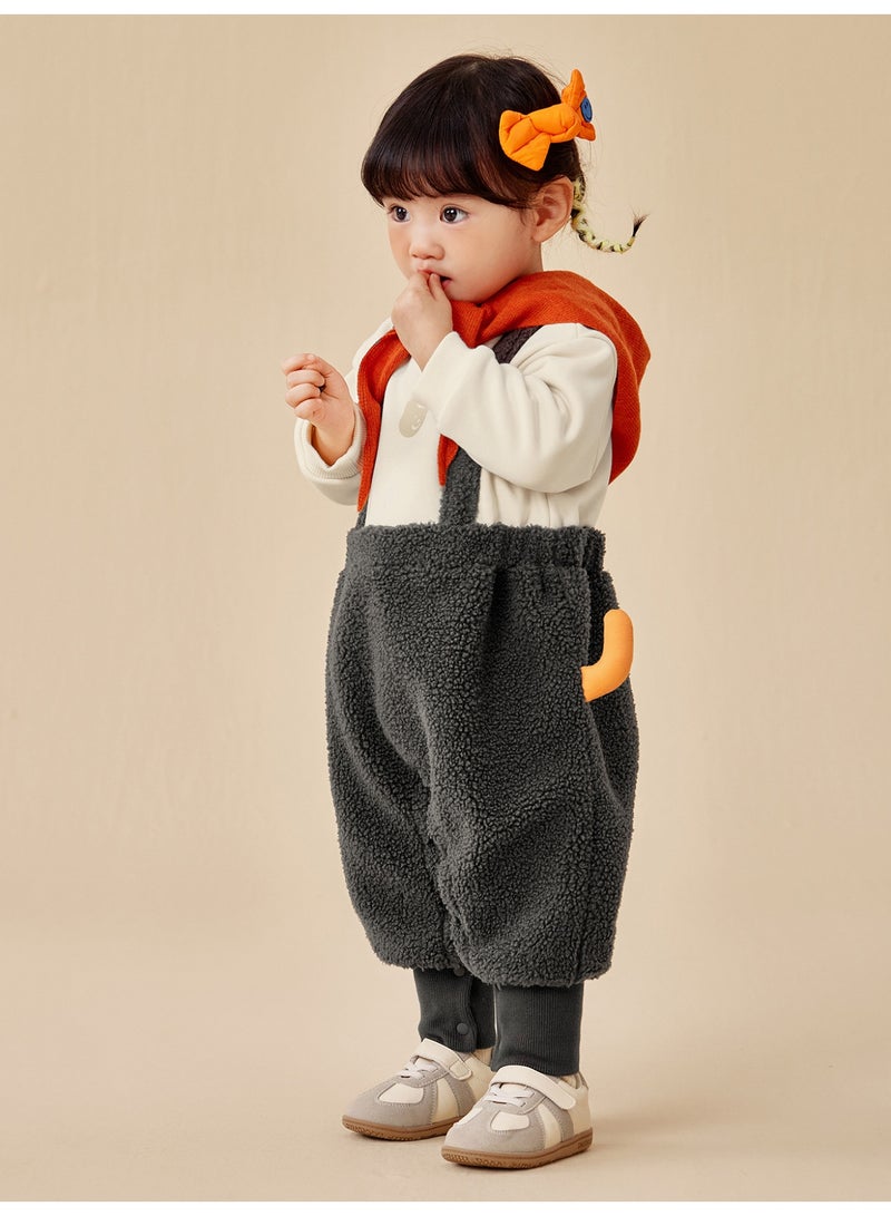 ميني بالا سالопت خثرة لطيفة للأطفال غير المنفصلة جنسًا من ميني بالا، دافئ، ناعم، تفاصيل أذن وذيل حيوان لطيف، أكمام زر، بليوزه فصالية للخارج الخريف/الشتوي للأطفال - Image 2