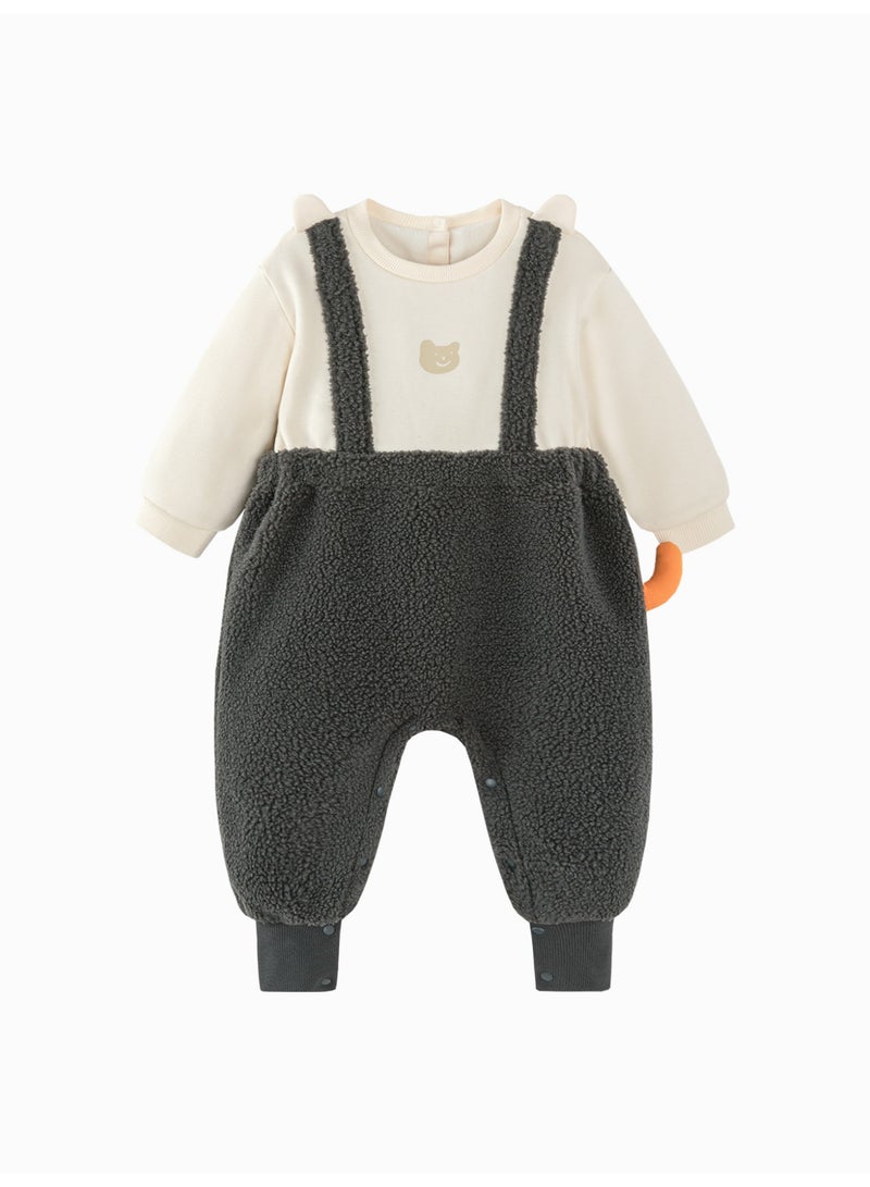 ميني بالا سالопت خثرة لطيفة للأطفال غير المنفصلة جنسًا من ميني بالا، دافئ، ناعم، تفاصيل أذن وذيل حيوان لطيف، أكمام زر، بليوزه فصالية للخارج الخريف/الشتوي للأطفال - Image 4