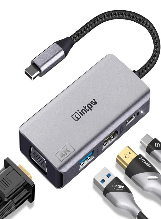 intpw USB 3.1 Type-C to HDMI VGA Adapter with Thunderbolt 3 Port - Space Grey - Image 1