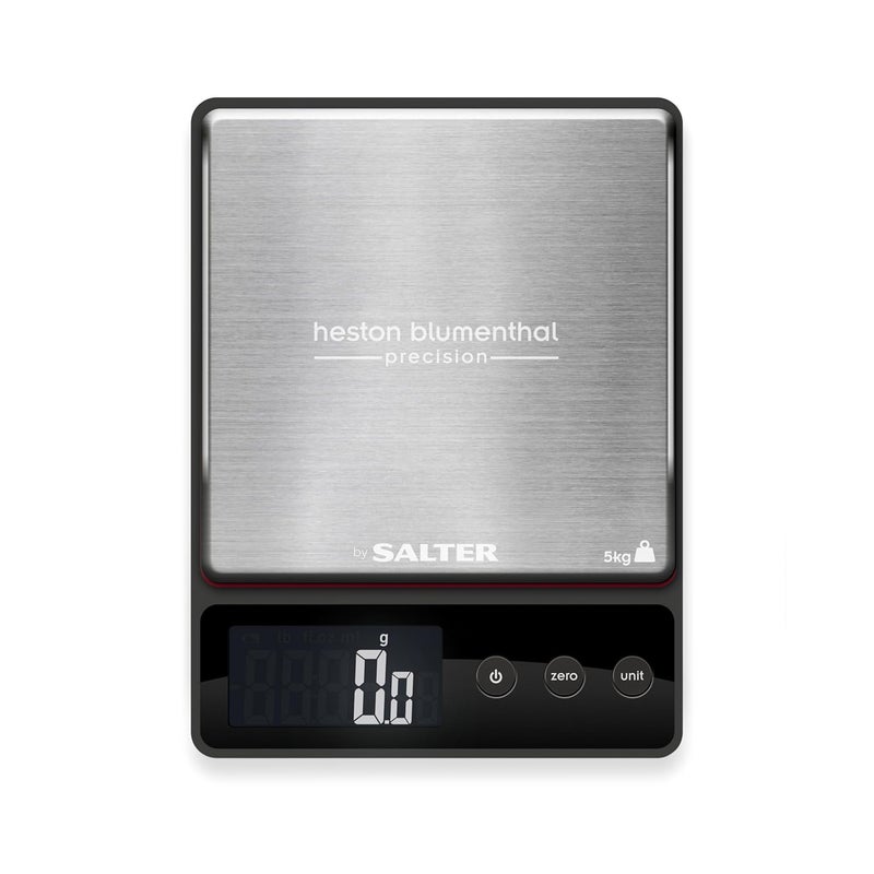 Salter Blumenthal Precision by 1140A HBBKDR Digital Kitchen Scales - Premium Compact Baking/Cooking Scale, For Weighing Food/Coffee and Liquid, 0.5 g Increments, Slim, Stainless Steel/Black - Image 1