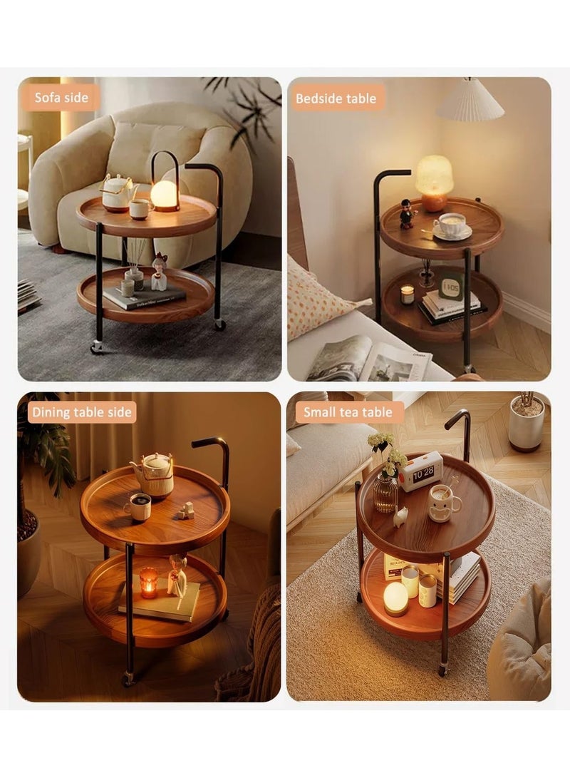 DubaiGallery Round Coffee Table with Rolling Wheels, Movable End Table/Bedside Table, 2 Layers Small Trolley for Home Kitchen, Living Room - Image 4