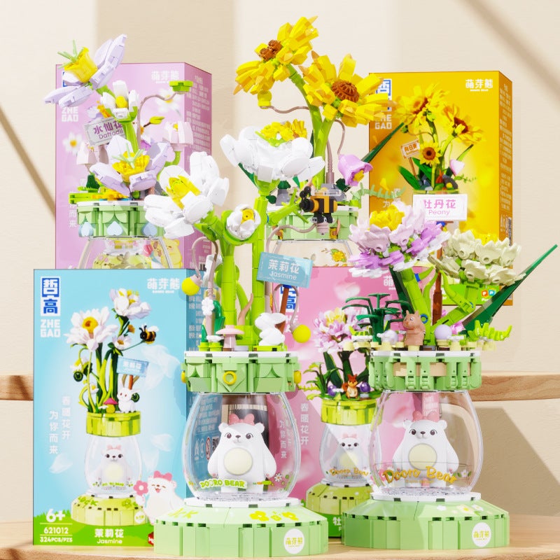Building Block Rose Bouquet 622012 Fleshy Potted Small Particles Creative Mosaic Decorative Ornaments Girls Gift - Image 5