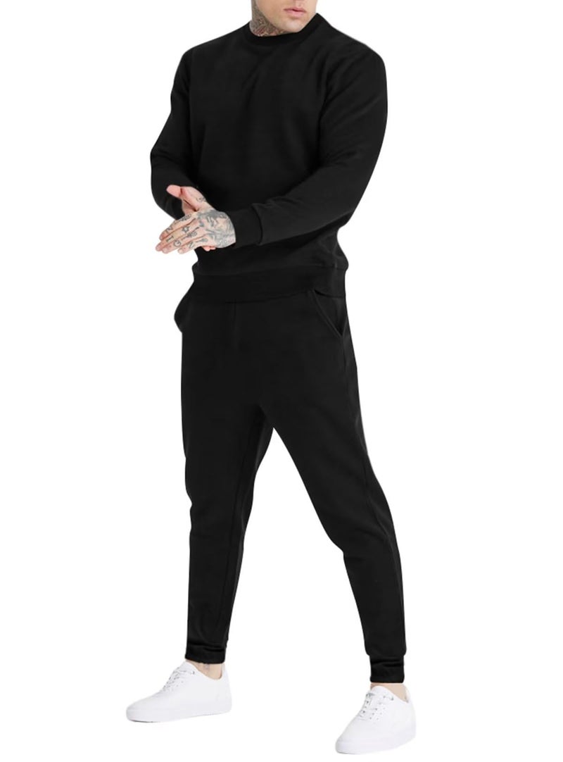 Uni Clau Men's Casual Tracksuit Athletic Sweatsuits Long Sleeve 2 Piece Outfit Running Jogging Sport Suit Sets Black L - Image 2