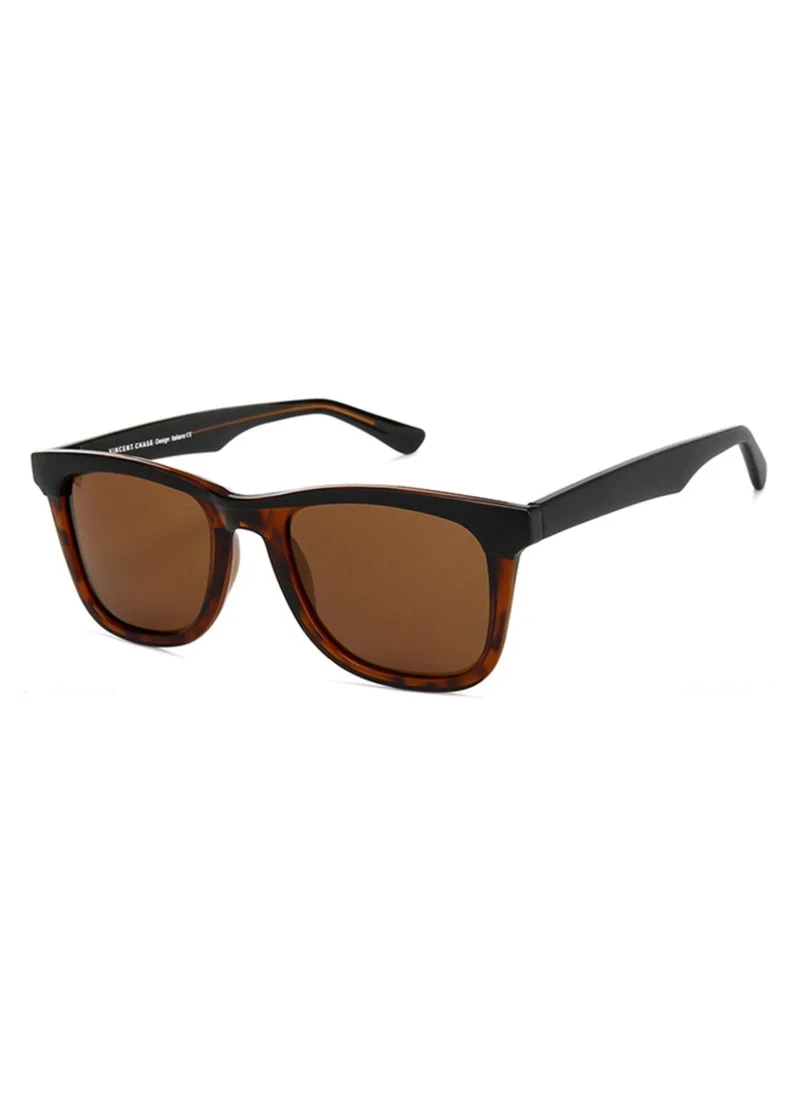 VINCENT CHASE VINCENT CHASE EYEWEAR By Lenskart | Full Rim Wayfarer Branded Latest & Stylish Sunglasses | Polarized & 100% UV Protected| Men & Women | Large | VC S11742 (Color:-Frame Black / Lens Brown)-Pack of 1