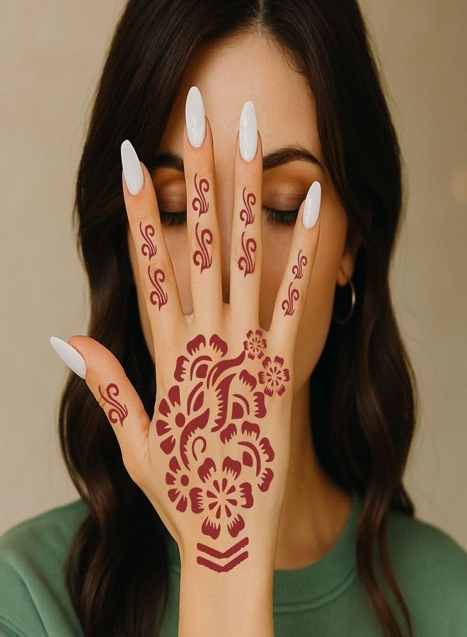 ملصق استنسل حناء أنيق على شكل بتلات مع خط متفتح مناسب للارتداء في المناسبات - Image 4