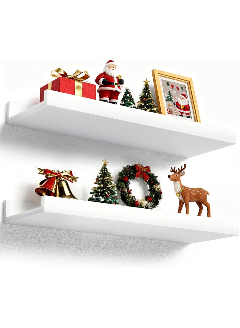 Floating Shelves Wall Mounted Set of 2, Modern White Shelves for Bedroom, Nursery Shelves with Lip, Display Picture Ledge Shelf for Wall Decor Living Room Bathroom Kitchen - White - Image 1
