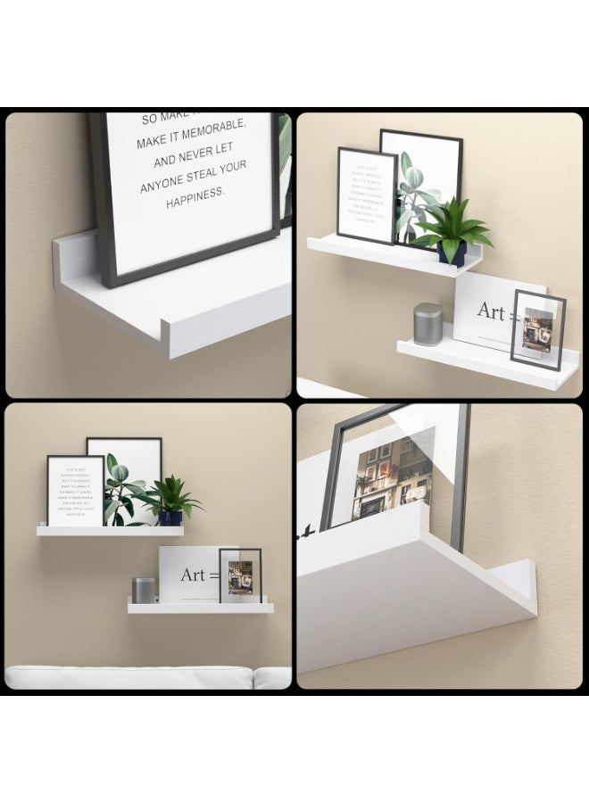 Floating Shelves Wall Mounted Set of 2, Modern White Shelves for Bedroom, Nursery Shelves with Lip, Display Picture Ledge Shelf for Wall Decor Living Room Bathroom Kitchen - White - Image 3