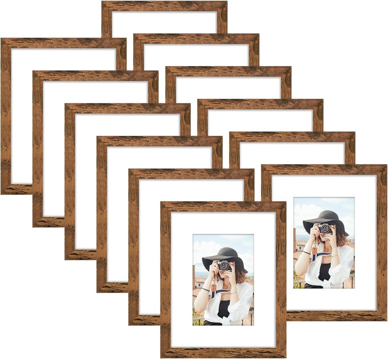 Picrit 11x14 Picture Frame Set of 12, Display 8x10 with Mat or 11x14 without Mat, Photo Frames for Wall Mounting or Table Top Display, Brown - Image 1