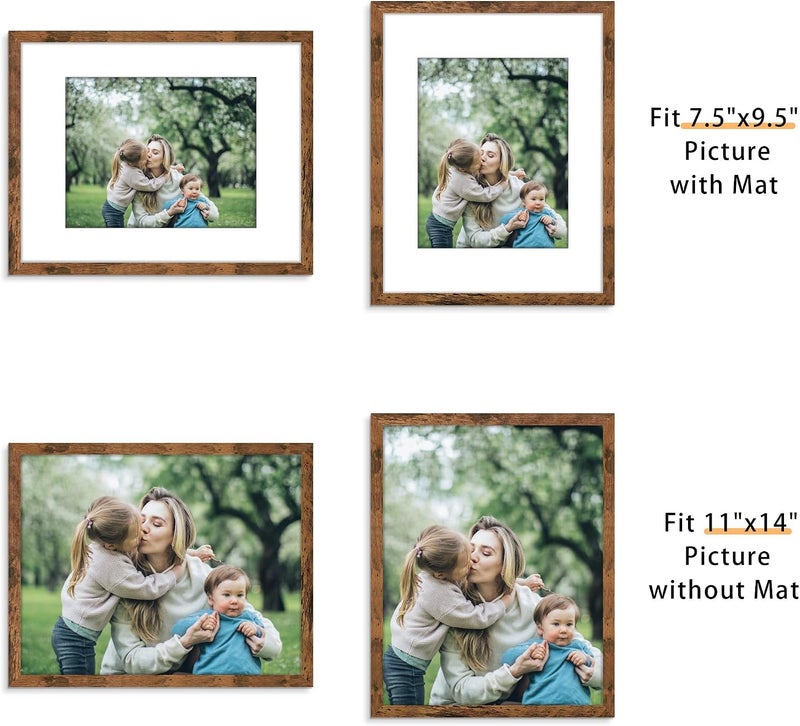 Picrit 11x14 Picture Frame Set of 12, Display 8x10 with Mat or 11x14 without Mat, Photo Frames for Wall Mounting or Table Top Display, Brown - Image 2