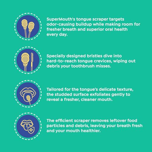 SuperMouth® Double Scoop Kids Tongue Scraper – Dual-Sided Brush & Scraper Removes Odor-Causing Buildup, Fights Bad Breath, Easy-Grip Ice Cream Design, 3 Yummy Scents, Ages 6-12, Essential Oral Care - Image 2