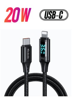 مكدودو MCDODO CA-1030 Type-C إلى Lightning 1.2M كابل بيانات شحن سريع بشاشة رقمية أسود  - Image 1