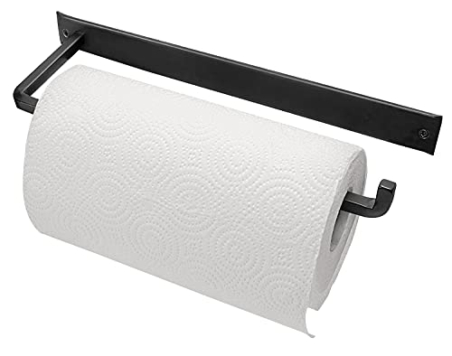 Stur-De Wrought Iron Paper Towel Holder - Wall Mount Paper Towel Rack for Kitchen, Rustic Wall Mount Holder for Farmhouse Style Homes & Vintage Houses, Black, 13.7 x 4.5 x 1.5 Inches - Image 1