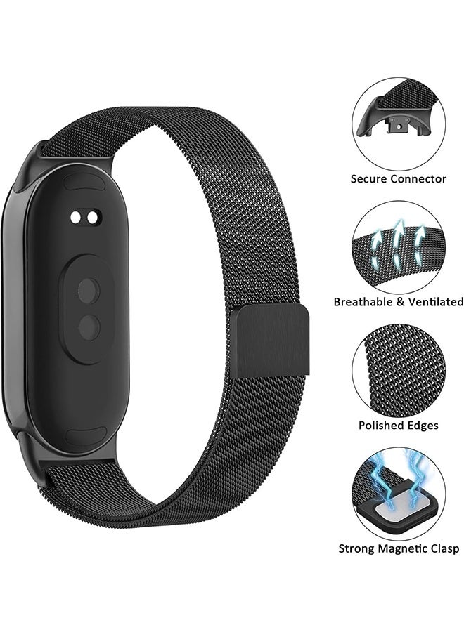 حزام حلقة ميلانو لـ Xiaomi Mi Band 10/9/8 سوار من الفولاذ المقاوم للصدأ لـ Xiaomi Band 10/9/8 ملحقات لـ miband 10/9/8 حزام معدني لساعات اليد (أسود) - Image 2