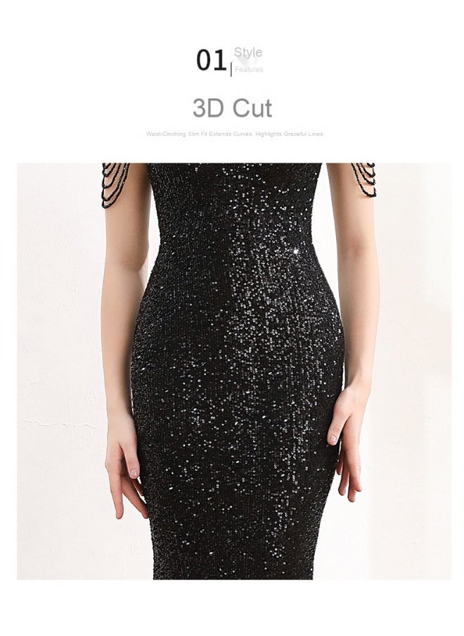 Madam Uniq Elegant Black Evening Gown with Mermaid Design  - Image 5