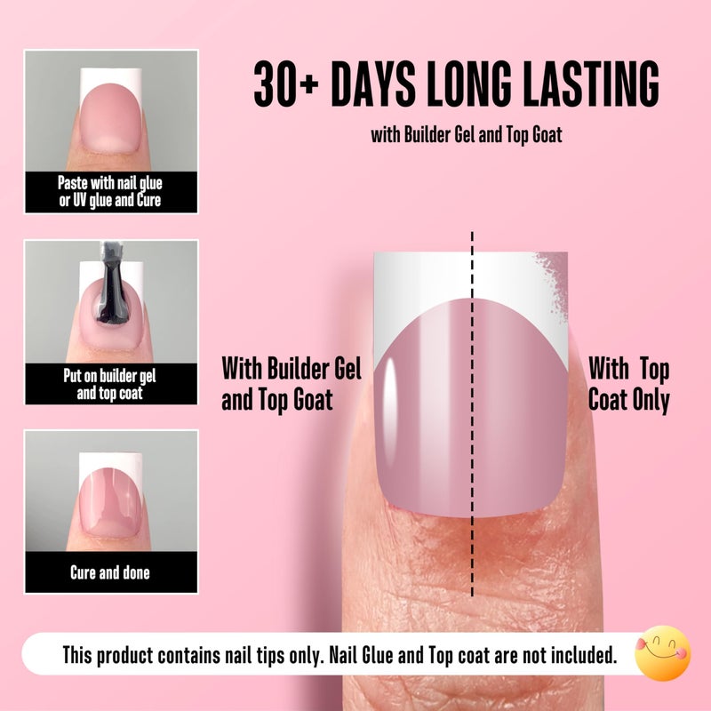 NOVO OVO Short Sharp Square White French Tip Nail Tips Press on BERRY PINK, Need Builder Gel Top Coat Nail Glue,Soft Gel Fake Nail Extension, Full Cover False Nails for Salon DIY x15 Sizes 240 pcs - Image 5