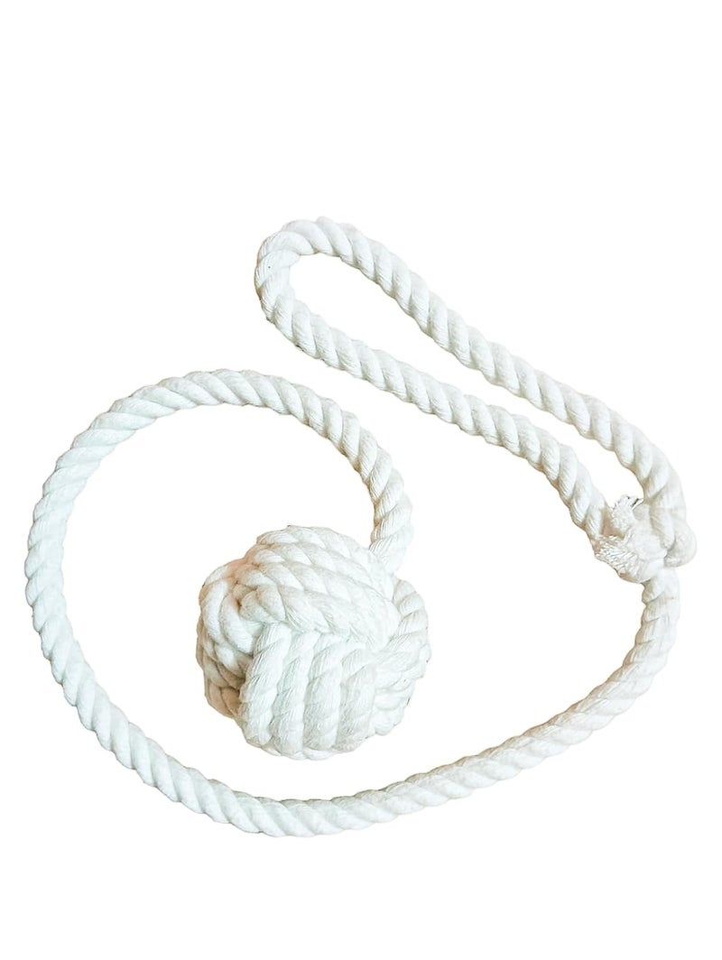 ESSELKAY Curtain Tiebacks Hand Knitting Curtain Rope Hanging Holdback Curtain Clips Woven Cotton Thread Rope Ties with Double Knot Ball Beige 1 Pair  - Image 4