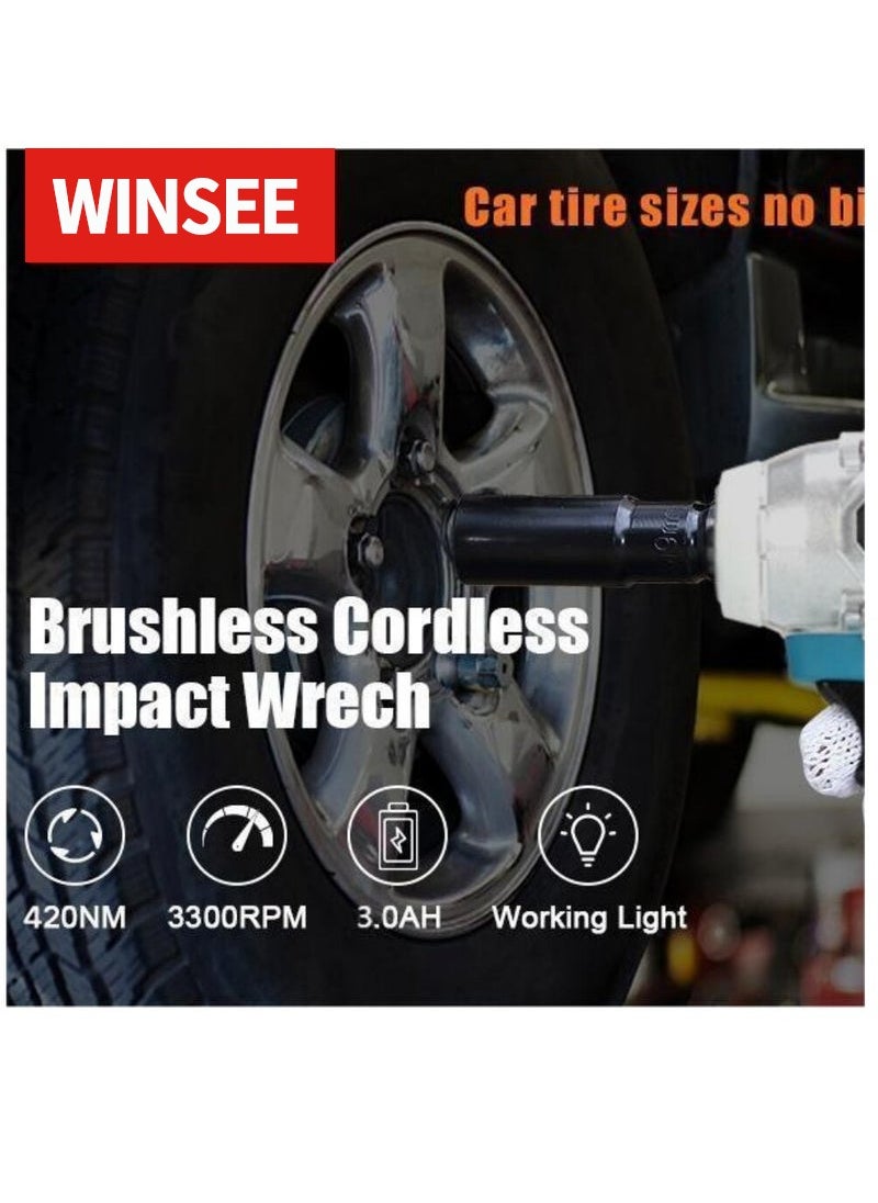 WINSEE - 98V Brushless Lithium-ion Impact Wrench Set, High Torque Performance, Multi-Functional Accessories, Instantly Improve Your Work Efficiency - Image 1