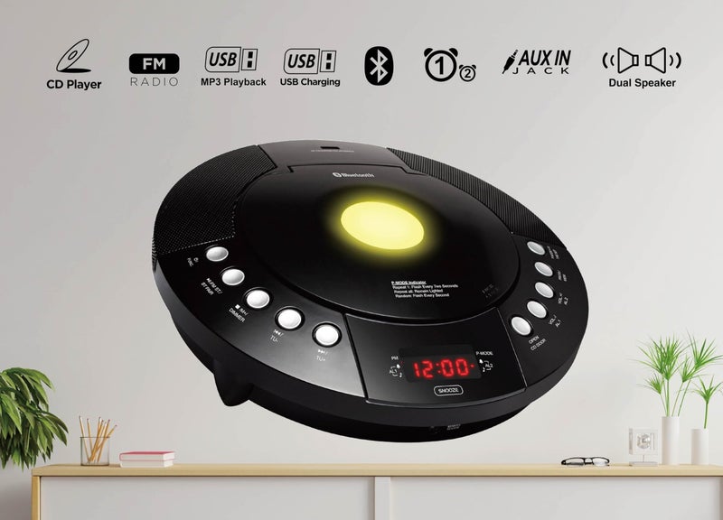 HANNLOMAX HX-330CD CD Player, FM Radio, Bluetooth, Alarm Clock, Red LED Display, USB Port for Charging and MP3 Playback, Aux-in, Remote Control Included, AC Operation only. (Black) - Image 3