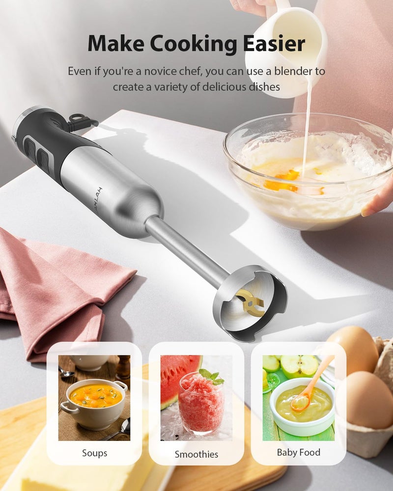 SHEANLAH 1000W Powerful Immersion Blender Handheld, 2025 New Update Hand Blender with 25-Speed and Heavy-Duty Copper Motor (Silver) - Image 4