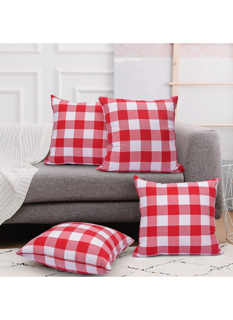 yuboo yuboo Red and White Gingham Pillow Covers  18 x 18 Inch Set of 4 Mothers Day Decorative Buffalo Red Plaid Throw Pillow Covers for Couch Sofa Decor 4th of July Decoration 