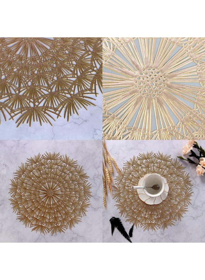 Placemats Sets, Non-Slip Washable Metallic Hollow Table Mats, 15Inch Round for Dining, Kitchen, Wedding Decor – Durable, Heat-Resistant, Easy to Clean (6Pcs Gold) - Image 5