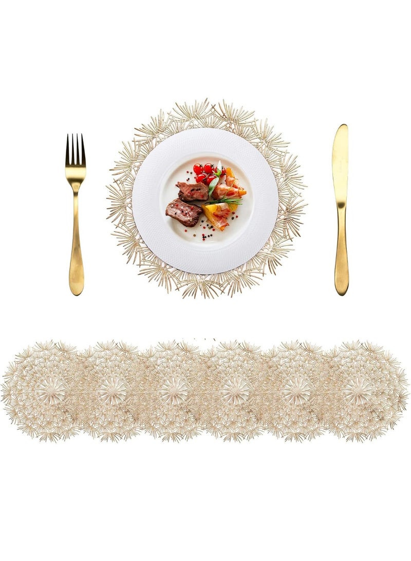 Placemats Sets, Non-Slip Washable Metallic Hollow Table Mats, 15Inch Round for Dining, Kitchen, Wedding Decor – Durable, Heat-Resistant, Easy to Clean (6Pcs Gold) - Image 1