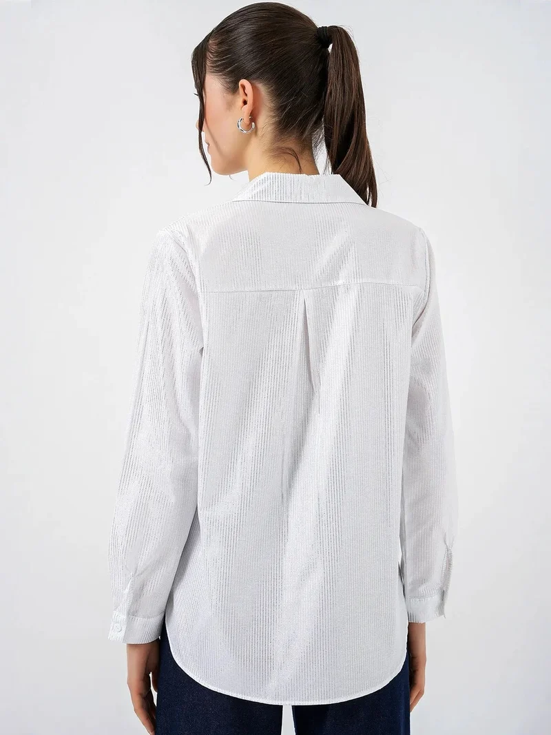 Big Dart White BDART Oversized Abstract Print Button-Front Shirt for Women | Best Price UAE