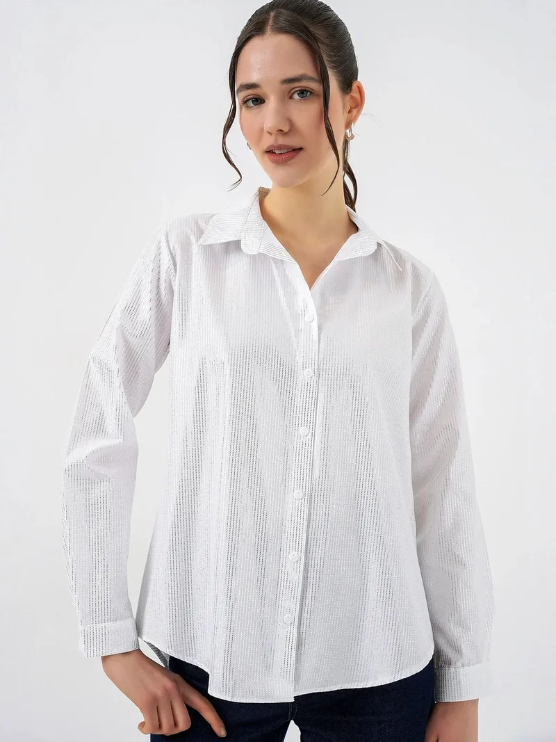 Big Dart White BDART Oversized Abstract Print Button-Front Shirt for Women | Best Price UAE
