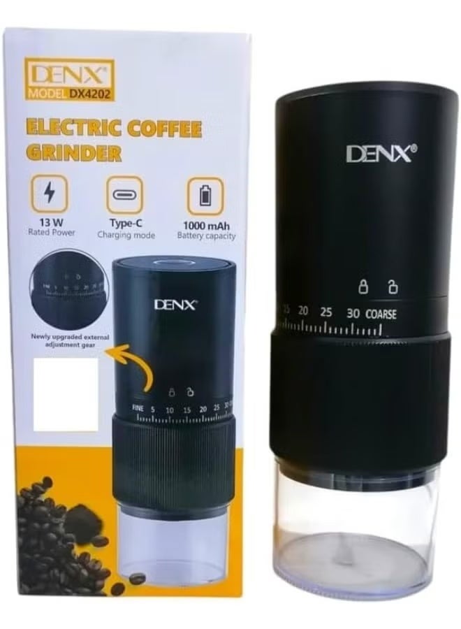 Denx DX4202 Portable Electric Coffee Grinder, USB-C Rechargeable, 13W Ceramic Burr Grinding System, 200ml Capacity, One-Button Operation, Compact Travel Grinder for Home, Office and Outdoor Use - Image 2