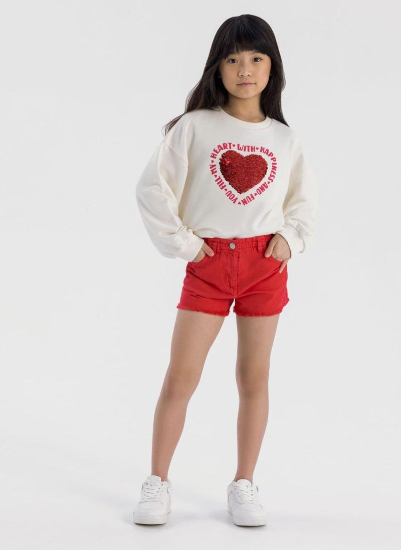 مينوتي شورت قطني للبنات بحافة مهترئة وخصر مطاطي مريح - Image 1