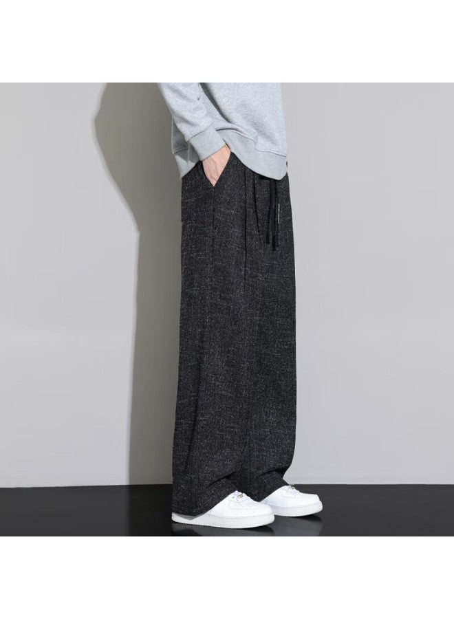 Swamp Area Men's Loose Straight-leg Linen Casual Pants With Curved Knife Waist, Autumn And Winter Style Ks997 Black L - Image 2