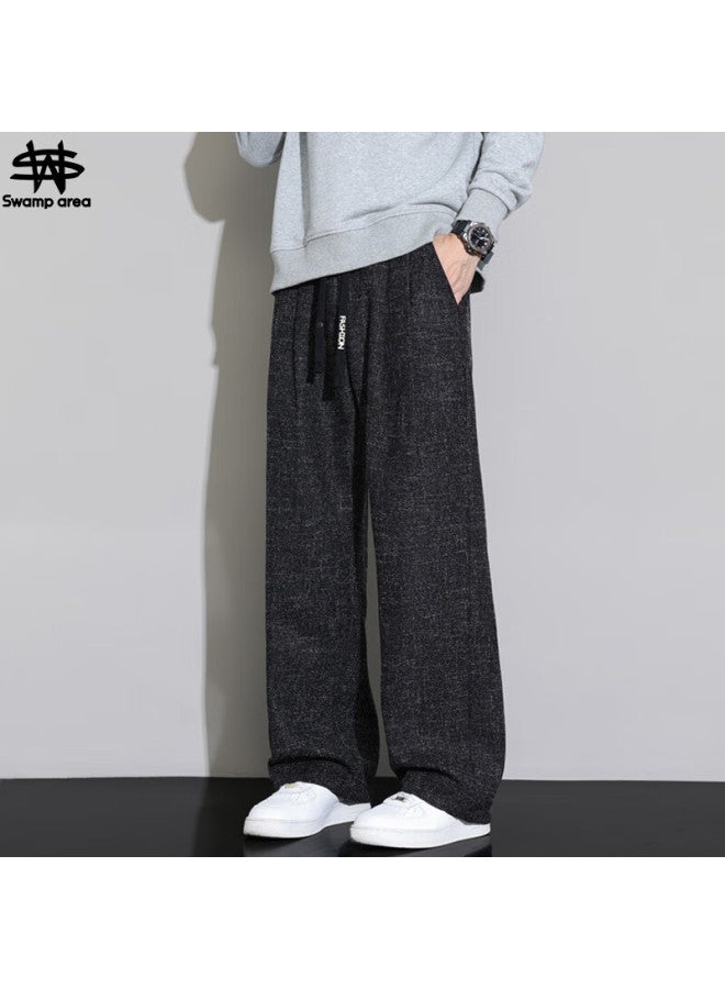 Swamp Area Men's Loose Straight-leg Linen Casual Pants With Curved Knife Waist, Autumn And Winter Style Ks997 Black L - Image 1