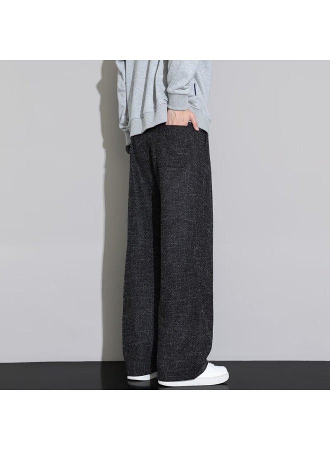Swamp Area Men's Loose Straight-leg Linen Casual Pants With Curved Knife Waist, Autumn And Winter Style Ks997 Black L - Image 5