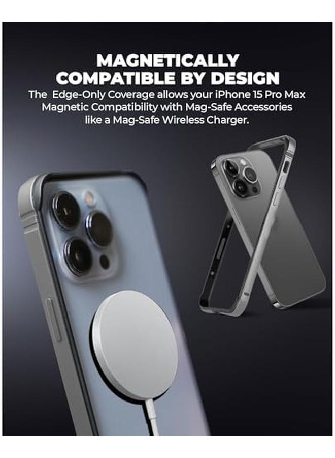erorex For Iphone 15 Pro Max Case Anodized Aluminum Bumper Frame Slim Hard Case Cover Support For Mag Safe Wireless Charging Edge Armor Protective Minimal Case Designed For Iphone 15Pro Max 6.7In Black  - Image 3