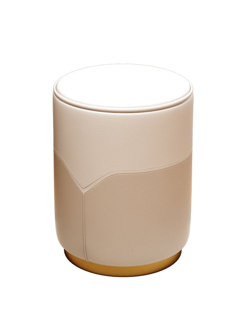 Sharpdo Imported Leather Cream Style Round Stool Dressing Stool Suitable for Entrance Dressing Table Bedroom 32*32*42cm - Image 2