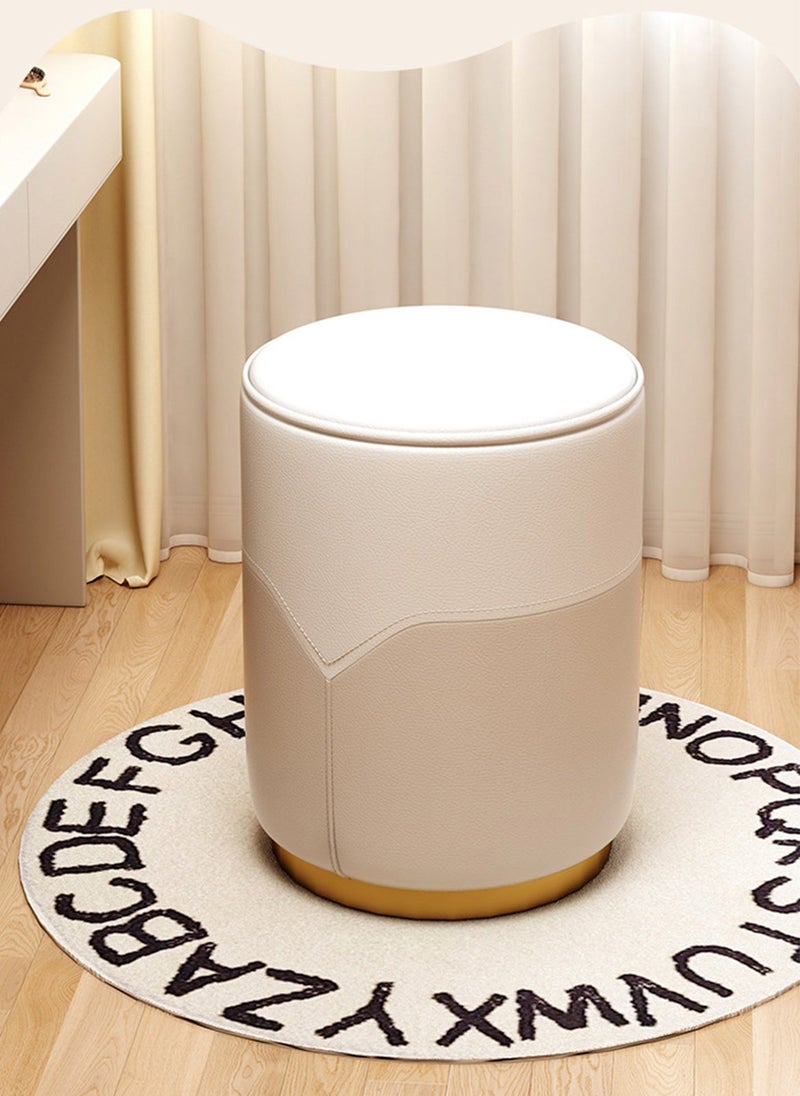 Sharpdo Imported Leather Cream Style Round Stool Dressing Stool Suitable for Entrance Dressing Table Bedroom 32*32*42cm - Image 1